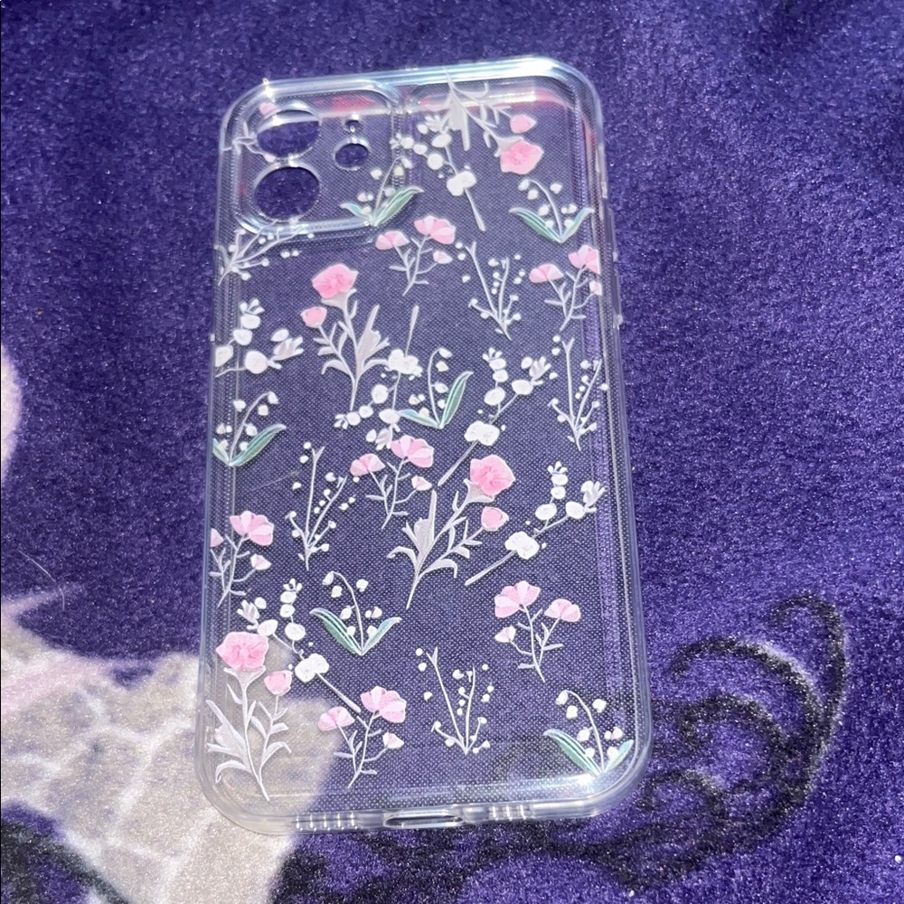 SHEIN Clear Phone Case with Pink and Green Floral Design